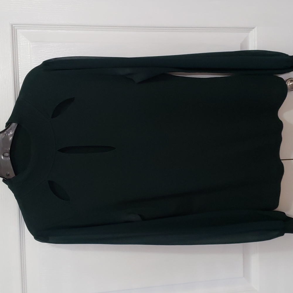 Rayon green cutout top with sheer sleeves.  Great holiday party top